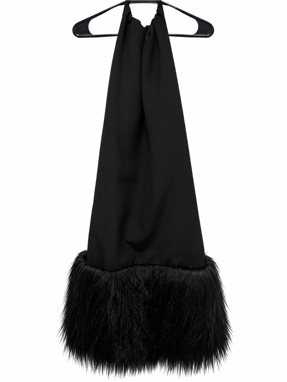 Black Faux Fur-Trim Evening Dress/ blouse back less